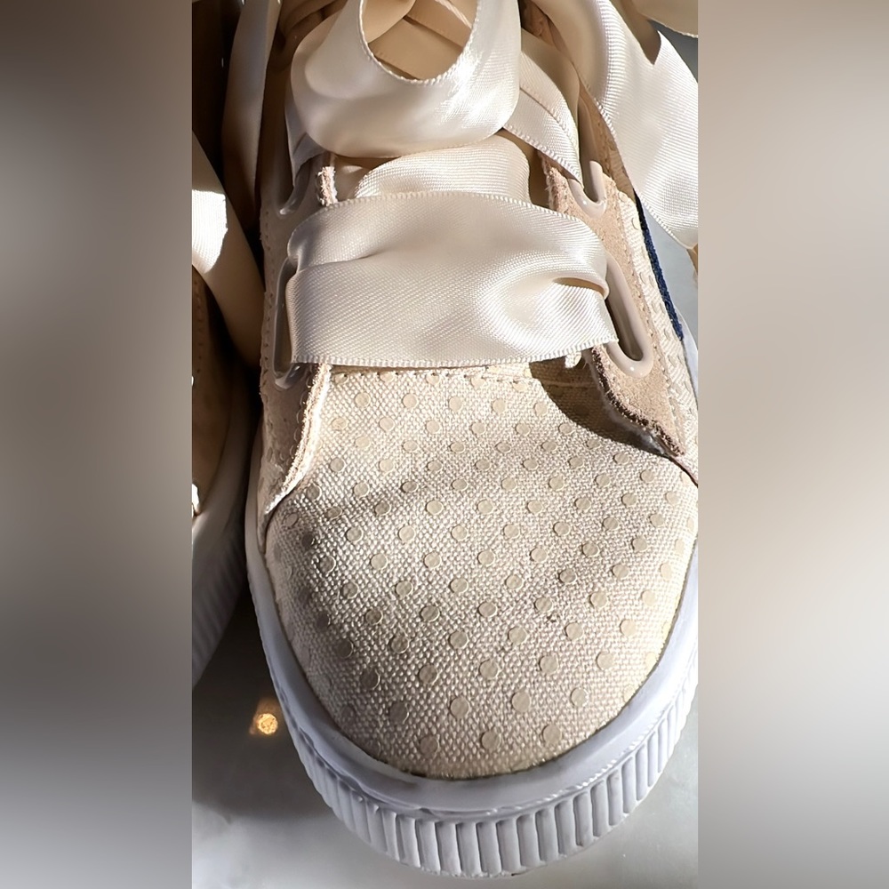 Puma Basket Heart Denim Oatmeal Twilight Blue Women’s Shoes - Picture 7 of 17